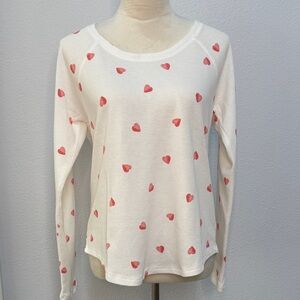 Lucky Brand Heart Print Thermal Long Sleeve Top